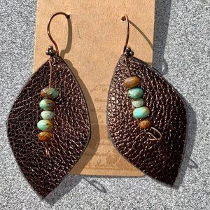 3 for $50 - "Verdigris" leather teardrop earrings